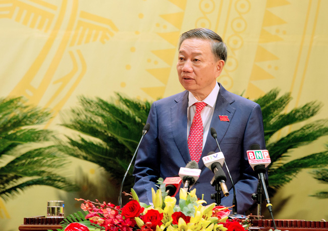Đại tướng Tô Lâm, Ủy viên Bộ Chính trị, Bộ trưởng Bộ Công an phát biểu chỉ đạo Đại hội Đảng bộ tỉnh Bắc Ninh lần thứ XX, nhiệm kỳ 2020-2025. Ảnh: BBN.