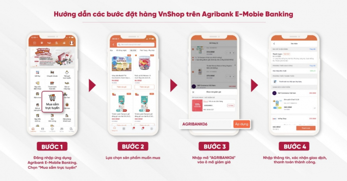 Hướng dẫn các bước đặt hàng VnShop trên Agribank E - Mobie Banking