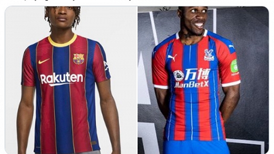 Chiếc áo của Barcelona khi đứng cạnh mẫu áo của Crystal Palace. 