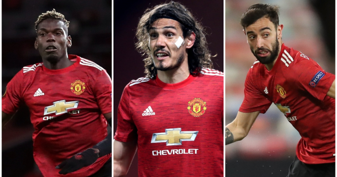 Bộ ba Bruno Fernandes - Paul Pogba - Edinson Cavani sẽ gánh vác hàng công Man United. Ảnh: PlanetFootball.