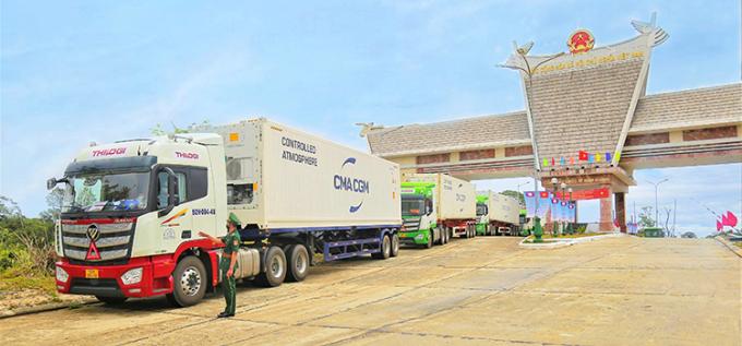 THILOGI’s fleet of transport vehicles at Nam Giang international border gate.