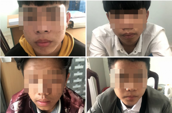 Nhóm thiếu niên bị cơ quan công an bắt giữ. Ảnh: Công an huyện Nông Sơn cung cấp.