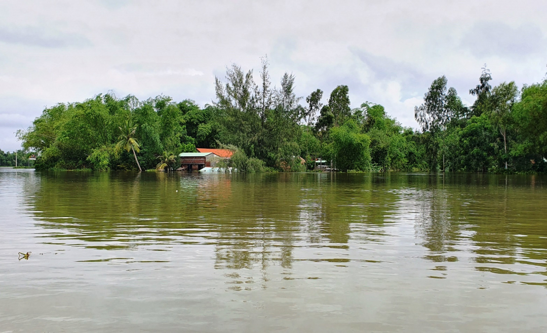 Tại xã Tam Thăng (TP Tam Kỳ, tỉnh Quảng Nam), nhiều nhà dân bị nước bao vây, ngập đến hơn nửa nhà.