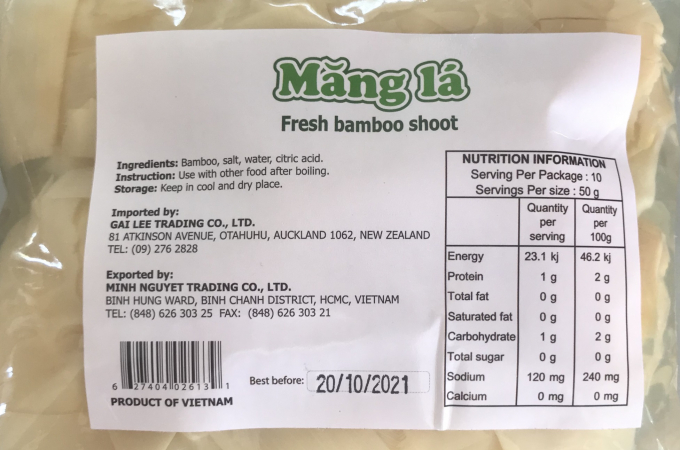 Bag of fresh bamboo shoot sold in New Zealand
