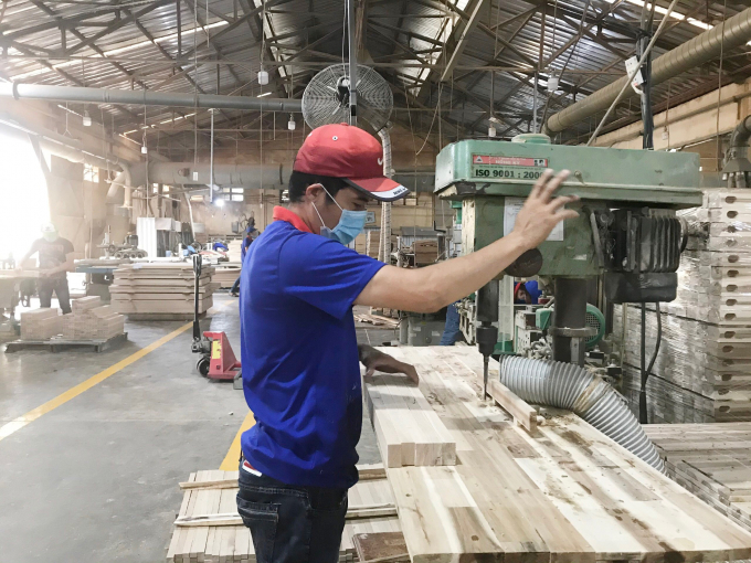 Processing rubber wood at a factory in Binh Duong province.