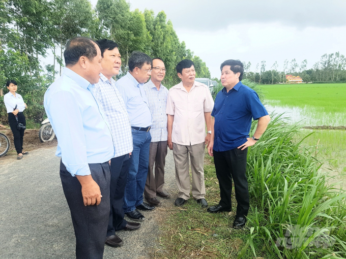 Chiều cùng ngày Thứ trưởng Lê Quốc Doanh kiểm tra tình hình xuống giống tại huyện Long Phú, tỉnh Sóc Trăng. Ảnh: Trọng Linh.