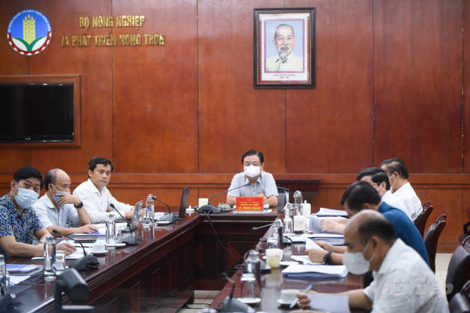 Minister Le Minh Hoan and Deputy Ministers Phung Duc Tien, Le Quoc Doanh and Nguyen Hoang Hiep working with specialized units under the Ministry to build 4 national sector plans. Photo: Tung Dinh.