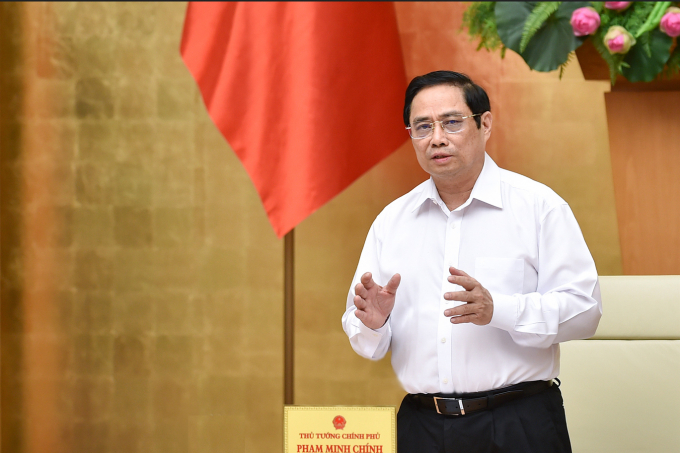 Prime Minister Pham Minh Chinh chairing Government regular meeting of August 2021. Photo: VGP/Nhat Bac.