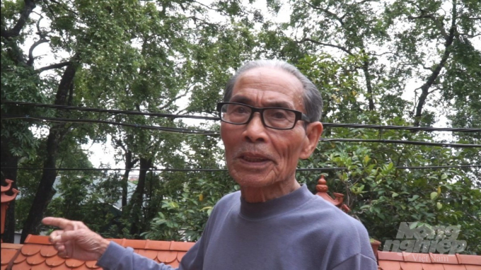 Nguyễn Khắc Thơ, 90 tuổi, trú tại phường Ngọc Xuyên chia sẻ với PV về những cây thị cổ trong vườn. Ảnh: Đinh Mười.