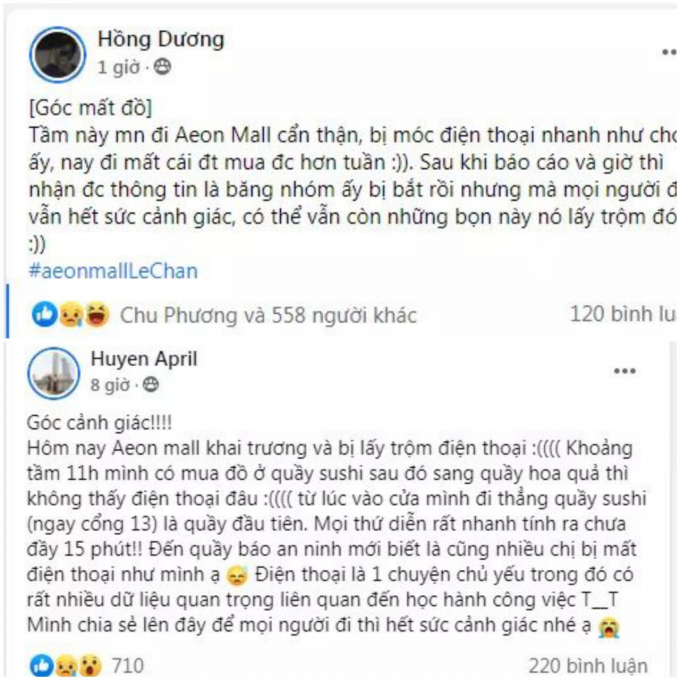 Một số tài khoản Facobook lên mạng xã hội thông báo mất đồ và cảnh giác bạn bè, người thân. Ảnh: Chụp màn hình.