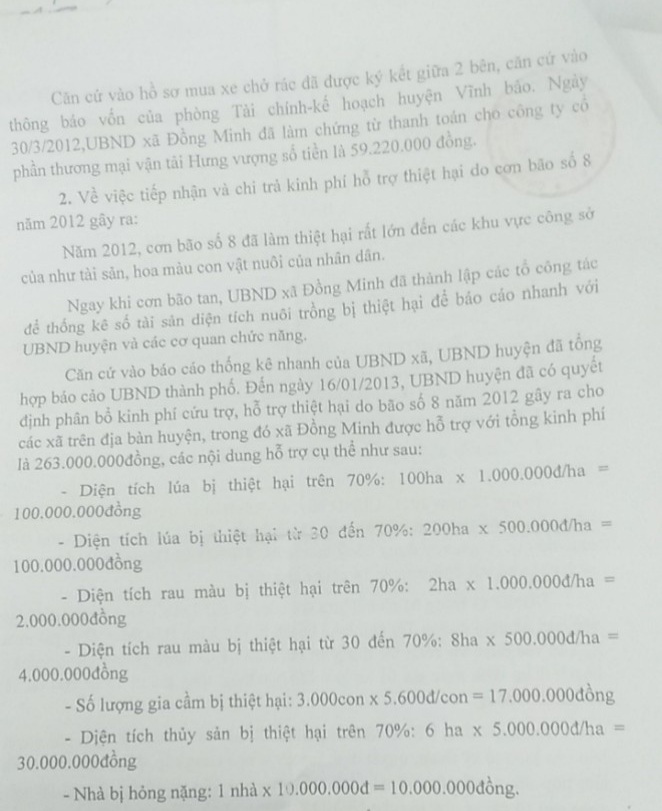 Báo cáo liên quan đến vụ việc của UBND xã Đồng Minh. Ảnh: VM.