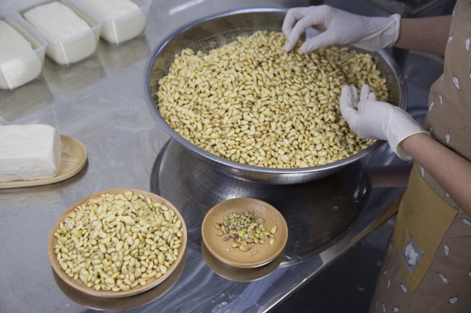 Nguyên liệu làm đậu được thu mua từ vùng sản xuất rau củ tập trung ở Hưng Yên, 100% là đậu tương không biến đổi gel. Ảnh: Đinh Mười.