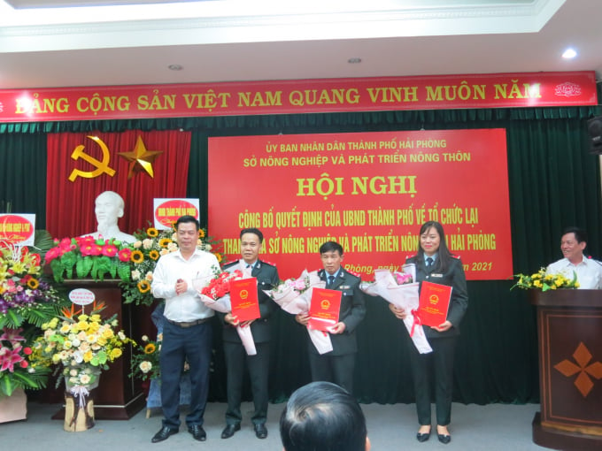 Ông Phạm Văn Thép - Giám đốc Sở NN-PTNT Hải Phòng trao quyết định bổ nhiệm lãnh đạo Thanh tra Sở. Ảnh: SNNHP.