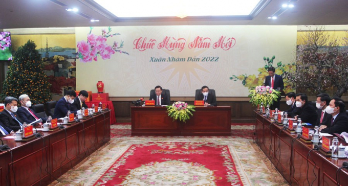 Chủ tịch Quốc hội Vương Đình Huệ làm việc và chúc Tết nhân dịp đầu năm mới tại Hải Phòng. Ảnh: Hoàng Tùng.