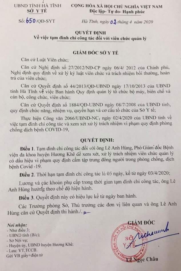 Ông Lê Anh Hùng bị tạm đình chỉ công tác 05 ngày. Ảnh: Thanh Nga.