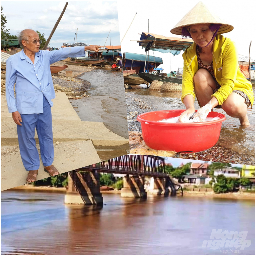 Người dân dọc sông La, huyện Đức Thọ, Hà Tĩnh đang hoang mang khi nước sông La chuyển màu đỏ đục. Ảnh: Thanh Nga.