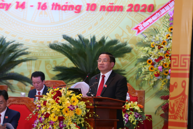 Bí thư Tỉnh ủy Hà Tĩnh Lê Đình Sơn nhấn mạnh, Hà Tĩnh phấn đấu đến năm 2030 xây dựng địa phương thành tỉnh khá của cả nước. Ảnh: Gia Hưng. 