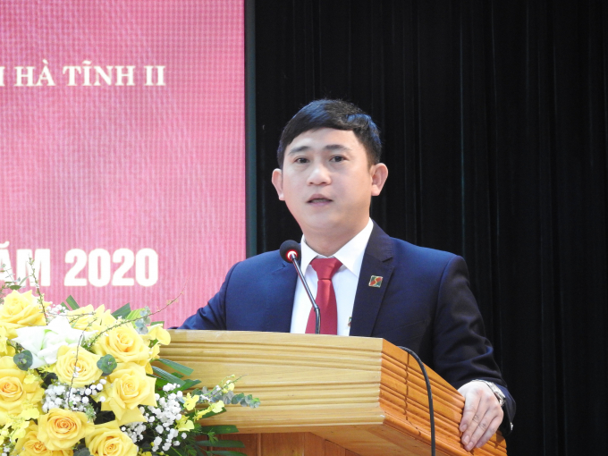 Ông Võ Văn Nhất, Giám đốc Agribank Hà Tĩnh II khẳng định, năm 2021 đơn vị sẽ đoàn kết, nỗ lực gấp đôi, phấn đấu hoàn thành các mục tiêu đề ra. Ảnh: Thanh Nga.