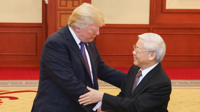 Tổng bí thư, Chủ tịch nước Nguyễn Phú Trọng và Tổng thống Hoa Kỳ Donald Trump. Ảnh: Ngọc Thắng.