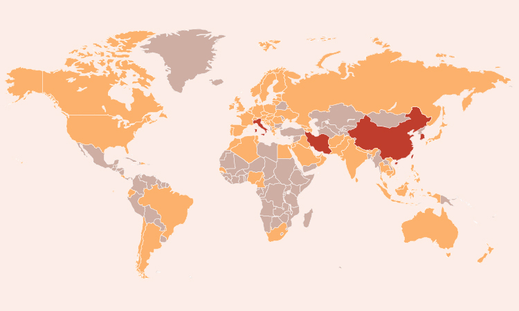 Bản đồ Covid-19 trên thế giới.