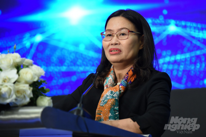 Bà Nguyễn Thị Thanh Thủy, Vụ trưởng Vụ Khoa học, công nghệ và môi trường, Bộ NN-PTNT nói về những thành công của chuyển đổi số trong nông nghiệp thời gian qua. Ảnh: Đinh Tùng.