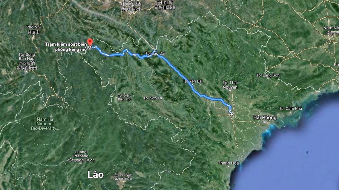 Cột mốc số 18 cách Hà Nội gần 600km. Ảnh: Google Maps.