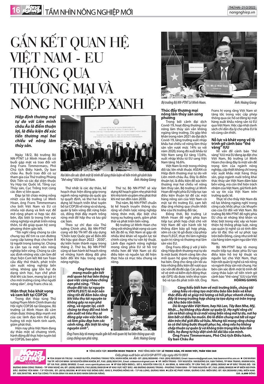 Trang 16 báo Nông nghiệp Việt Nam số 36 ra ngày 21/2/2022.