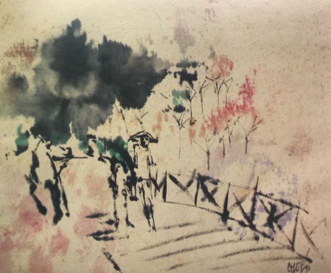 'Qua cầu', vẽ năm 1990.