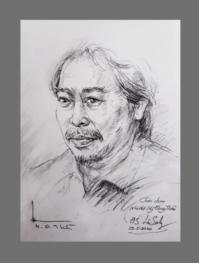 Chân dung Nhà thơ Nguyễn Quang Thiều qua nét vẽ của họa sĩ Lê Sa Long.