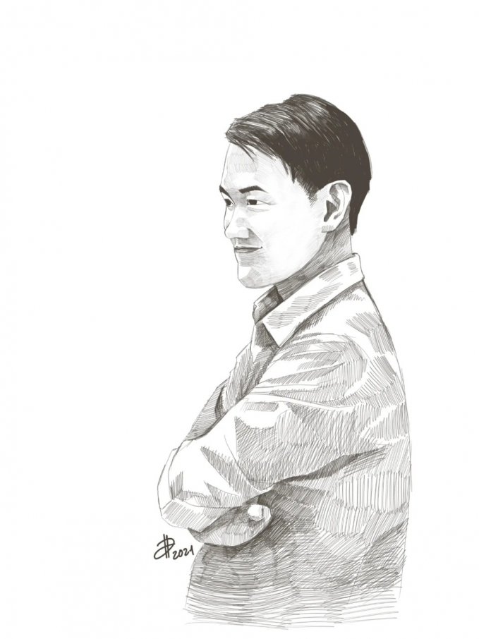 Nhà nghiên cứu Trần Hoàng Vũ qua nét vẽ của một đồng nghiệp.