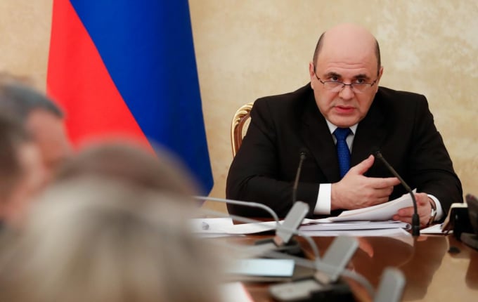 Thủ tướng Nga Mikhail Mishustin chủ trì cuộc họp với các đại biểu của mình tại Moscow, Nga ngày 23 tháng 3 năm 2020. Ảnh: Sputnik.
