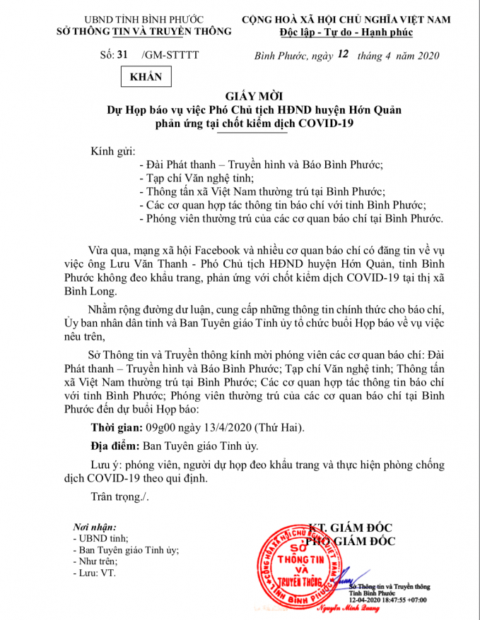 Sáng 13/4, tỉnh Bình Phước tổ chức họp báo thông tin vụ việc. Ảnh: Phúc Lập.