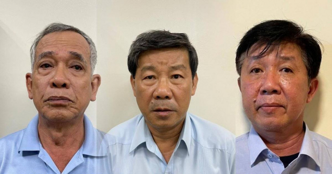 Ông Phạm Văn Cành (trái), Trần Thanh Liêm (giữa), và ông Nguyễn Thanh Trúc thời điểm bị khởi tố tháng 6/2021. Ảnh: Tư liệu.