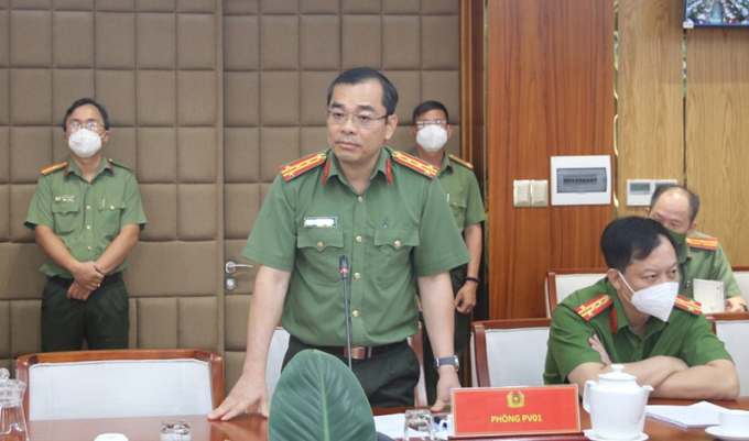 Đại tá Lê Quang Đạo, Trưởng phòng Tham mưu Công an TP.HCM, báo cáo kết quả công tác trong chín ngày Tết Nguyên đán Nhâm Dần 2022. Ảnh: Công an TP.HCM.
