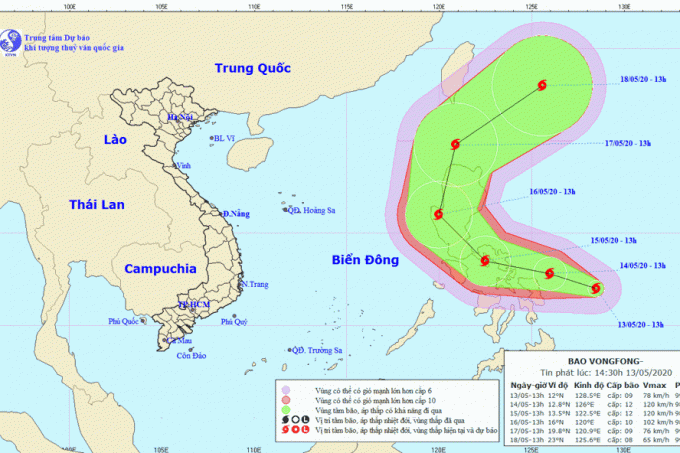 Cần theo dõi chặt chẽ, đề phòng bão Vongfong đổi hướng đi vào biển Đông. Ảnh: nchmf.gov.vn.