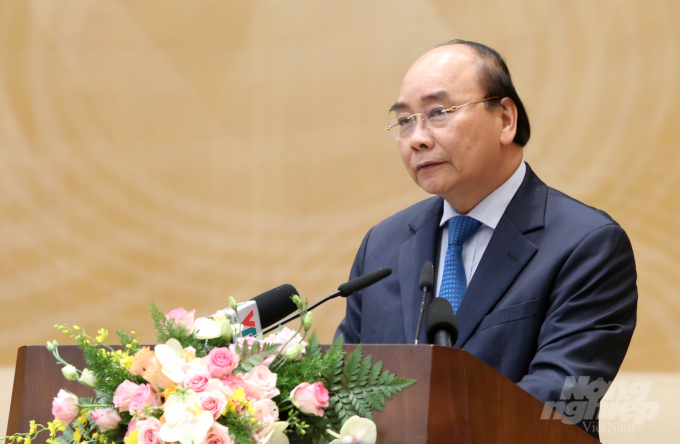 Thủ tướng Nguyễn Xuân Phúc phát biểu tại Hội nghị trực tuyến về công tác phòng, chống thiên tai và tìm kiếm cứu nạn năm 2020 tại Hà Nội ngày 15/5. Ảnh: Minh Phúc.