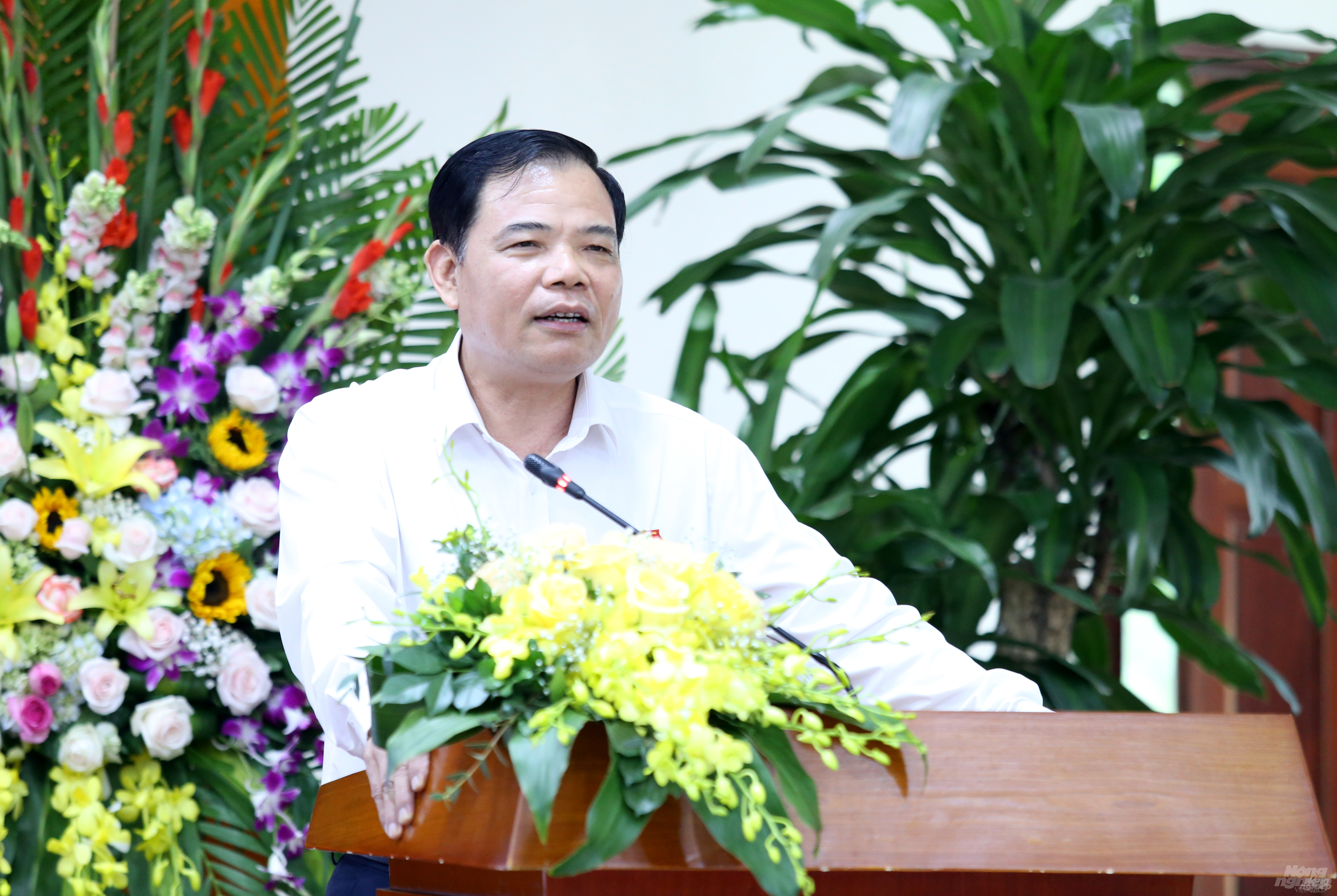 Bộ trưởng Bộ NN-PTNT Nguyễn Xuân Cường phát biểu tại chương trình kỷ niệm 74 năm ngày Phòng, chống thiên tai Việt Nam tại Hà Nội chiều ngày 22/5. Ảnh: Minh Phúc.