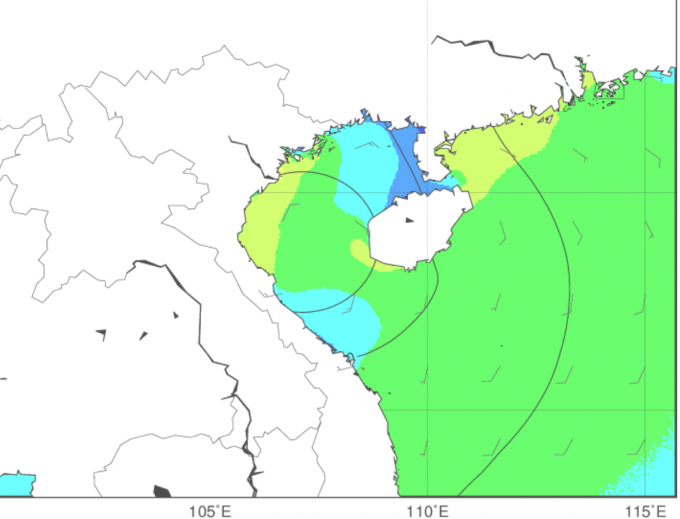 Bão số 2 có thể khiến mực nước khu vực ven biển các tỉnh từ Thanh Hóa đến Thái bình dâng cao từ 3,5 đến 4,5m. Ảnh: Trung tâm Dự báo Khí tượng thủy văn Quốc gia.