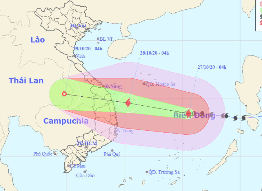 Bão số 9 di chuyển với tốc độ nhanh và có thể tăng cấp khi vào vùng biển Nam Trung Bộ. Ảnh: Trung tâm Dự báo KTTVQG.