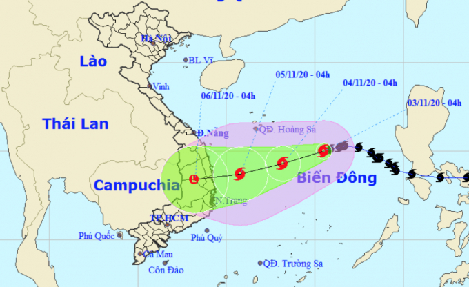 Dự báo hướng di chuyển của bão số 10 (bão Goni): Ảnh: Trung tâm Dự báo Khí tượng thủy văn Quốc gia.