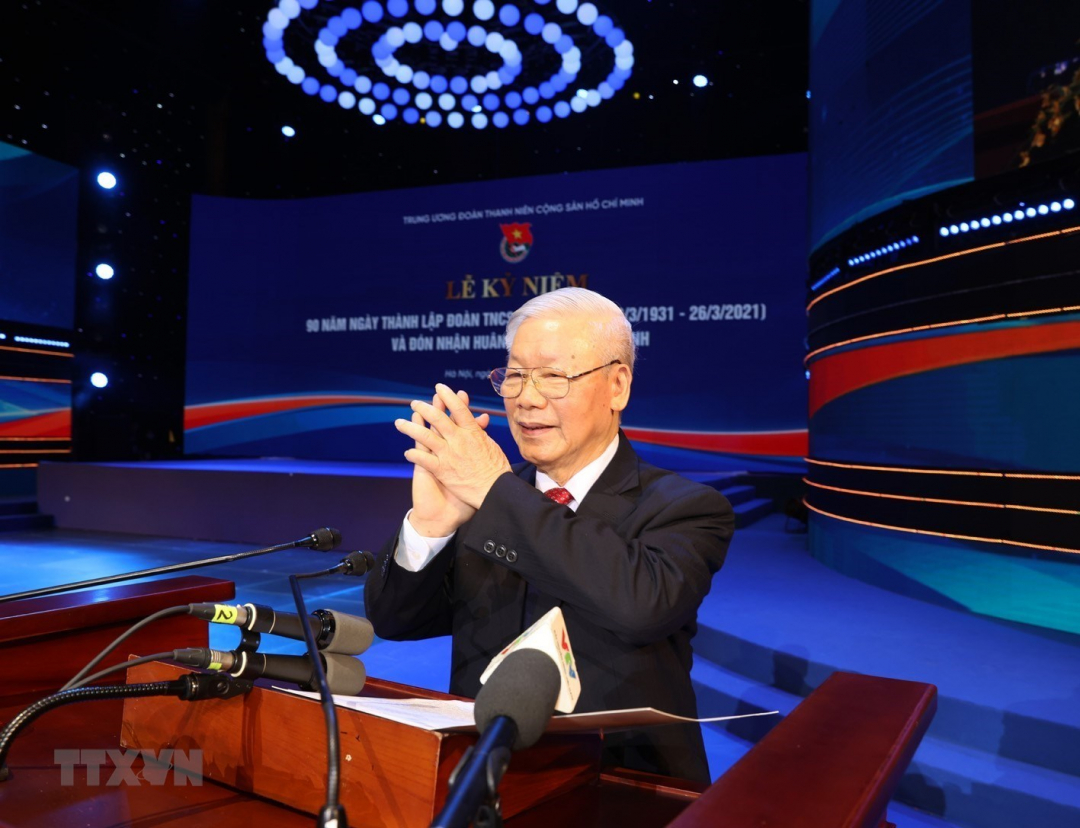 Tổng Bí thư, Chủ tịch nước Nguyễn Phú Trọng phát biểu tại Lễ kỷ niệm. Ảnh: Trí Dũng/TTXVN.
