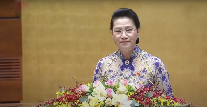 Chủ tịch Quốc hội Nguyễn Thị Kim Ngân phát biểu tại kỳ họp thứ 11, Quốc hội khóa XIV.