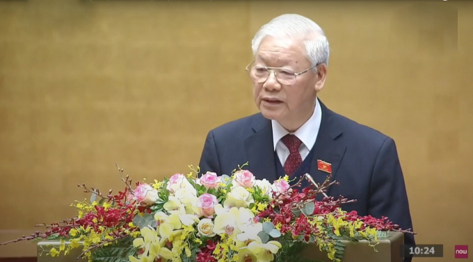 Tổng Bí thư, Chủ tịch nước Nguyễn Phú Trọng báo cáo Quốc hội công tác nhiệm kỳ 2016 - 2021.