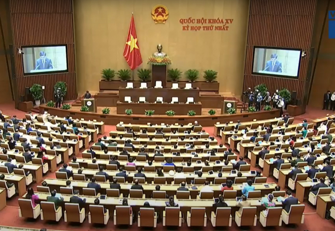 Quang cảnh hội trường Diên Hồng tại phiên khai mạc kỳ họp thứ nhất, Quốc hội khóa XV.