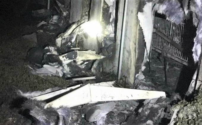 Trại heo bị cháy thiêu rụi cả heo và dãy chuồng trong đêm 21/3. Ảnh: Phòng NN - PTNT huyện Thống Nhất cung cấp.
