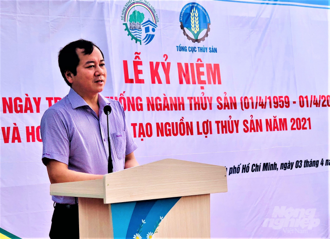 Ông Trần Đình Luân, Tổng cục trưởng Tổng cục Thủy sản phát biểu chào mừng tại buổi Lễ. Ảnh: MS.