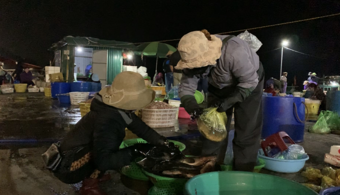 Bà con trao đổi hàng hóa thủy, hải sản tự nuôi trồng tại Cảng cá TP Hạ Long (Quảng Ninh). Ảnh: Anh Thắng.