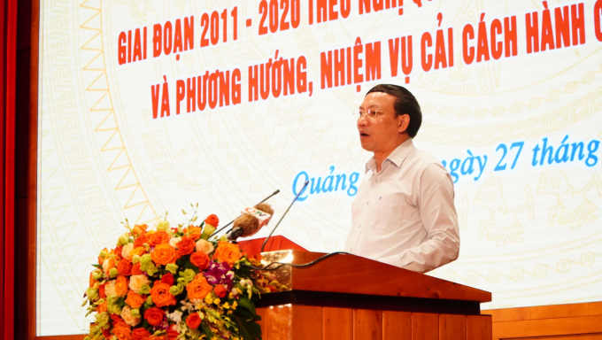 Bí thư tỉnh ủy Quảng Ninh, Nguyễn Xuân Ký phát biểu tại Hội nghị tổng kết công tác CCHC giai đoạn 2011-2020. Ảnh: Anh Thắng.