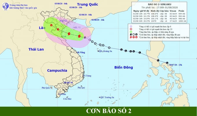 Hướng di chuyển của cơn bão số 2. Ảnh: Sở NN-PTNT tỉnh Quảng Ninh.
