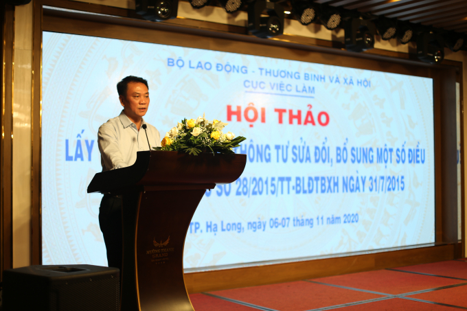 Ông Tào Bằng Huy, Phó Cục trưởng Cục Việc làm (Bộ Lao động – Thương binh và Xã hội) phát biểu tại hội thảo. Ảnh: Anh Thắng.